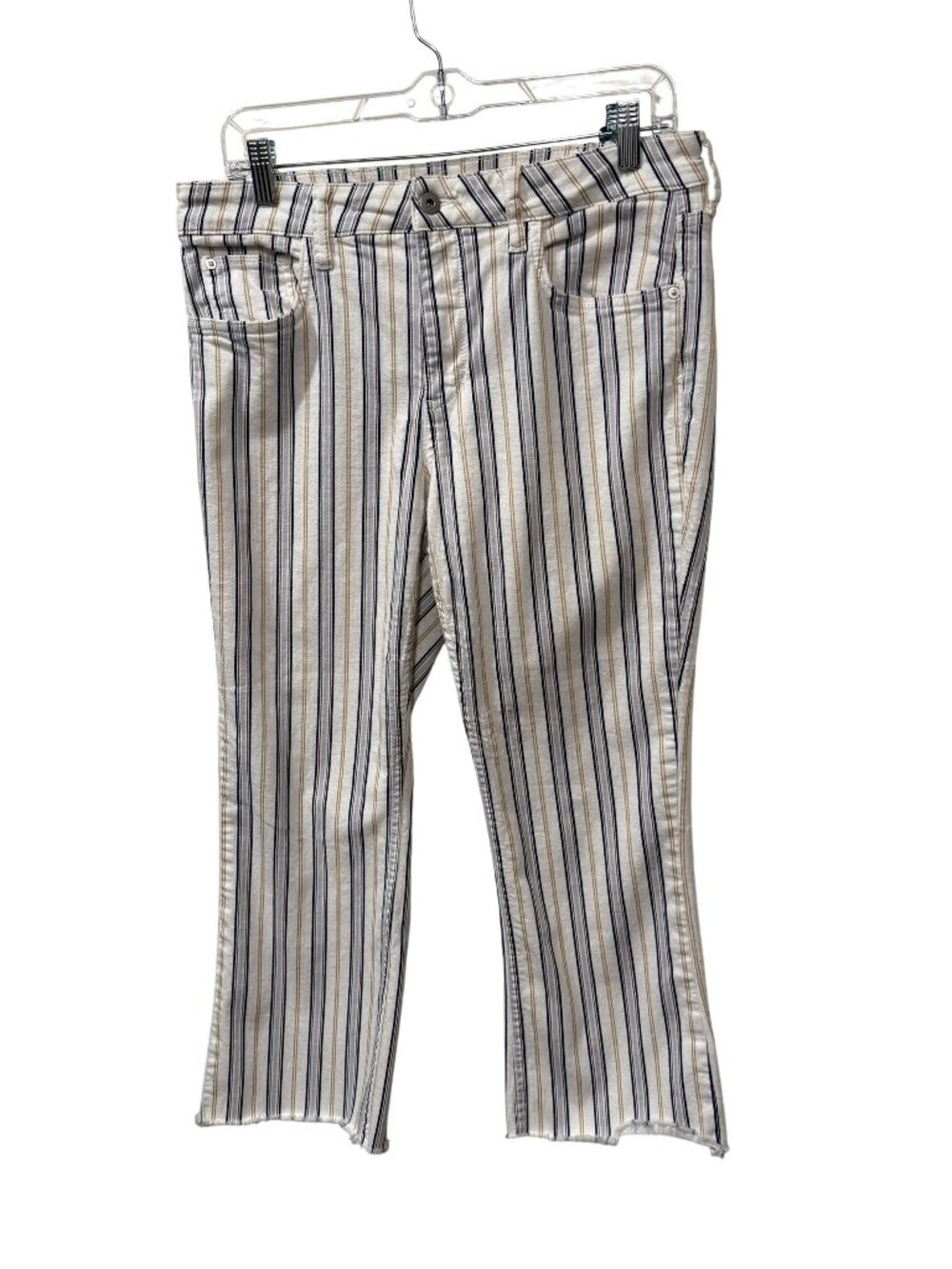 Striped Cropped Pants By Pilcro And The Letterpress Frayed Hem White Blue sz 31